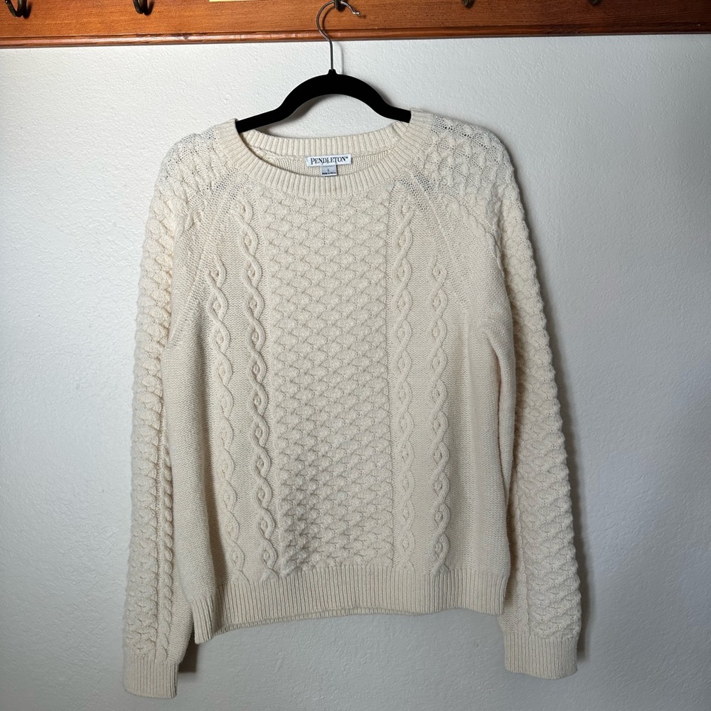 Pendleton Cream Cable-Textured Crewneck Sweater